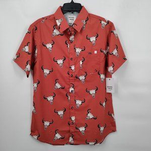 Reverse Threads Short Sleeve Button Down Shirt - Longhorn/Copper Print, Medium